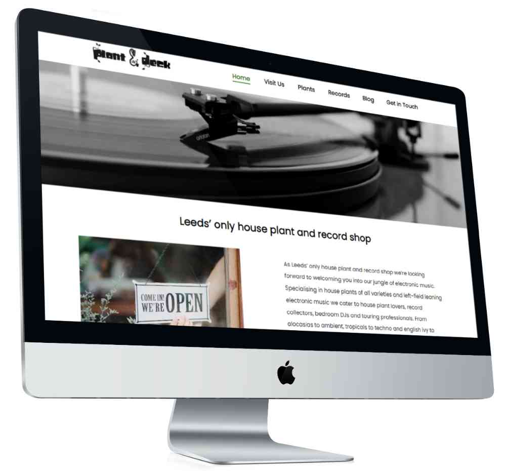 Apple computer showing website of plantanddeck.co.uk